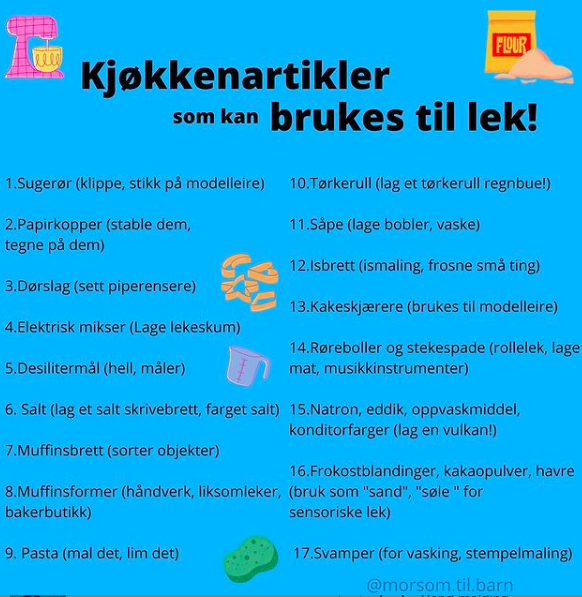Bilde Morsom.til.barn sin liste over kjøkkenartikler som kan brukes til lek! - 1