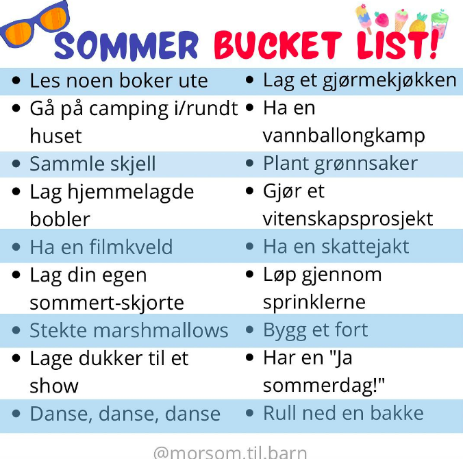 Bucket list for sommeren fra @morsom.til.barn